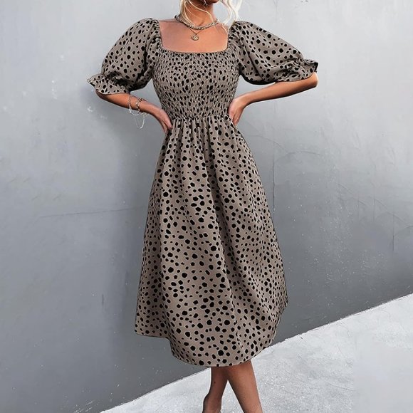 Amasoo Dresses & Skirts - Brown Floral Off-Shoulder Dress
